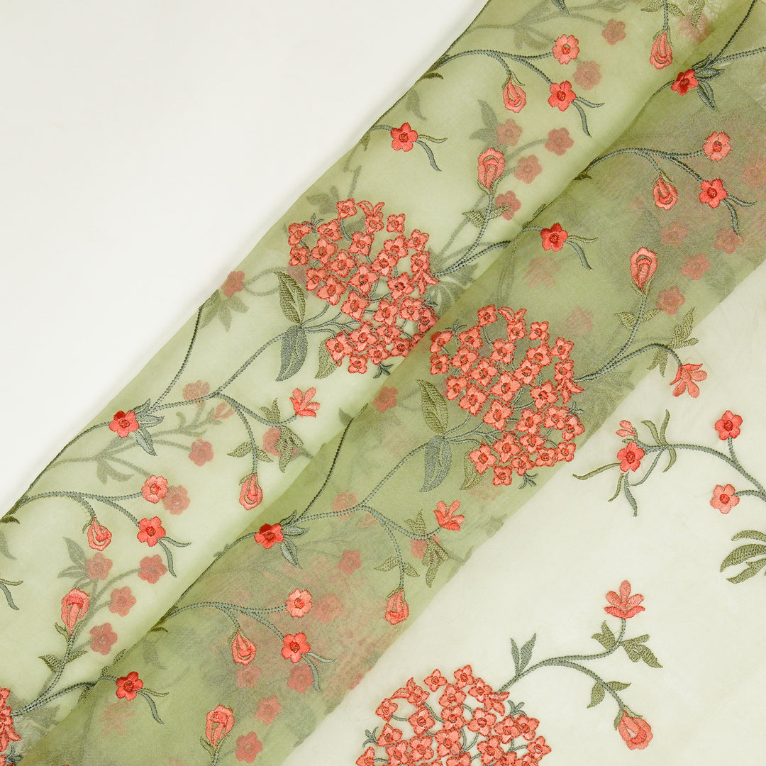 Gulista Jaal on Sea Green Silk Organza Embroidered Fabric