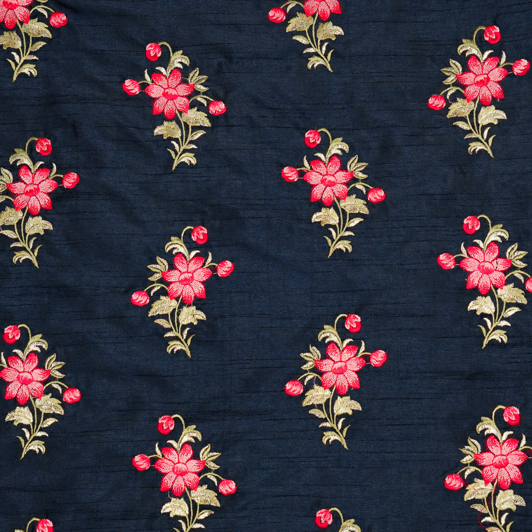Dalia Buta on Navy Blue Dola Silk Embroidered Fabric