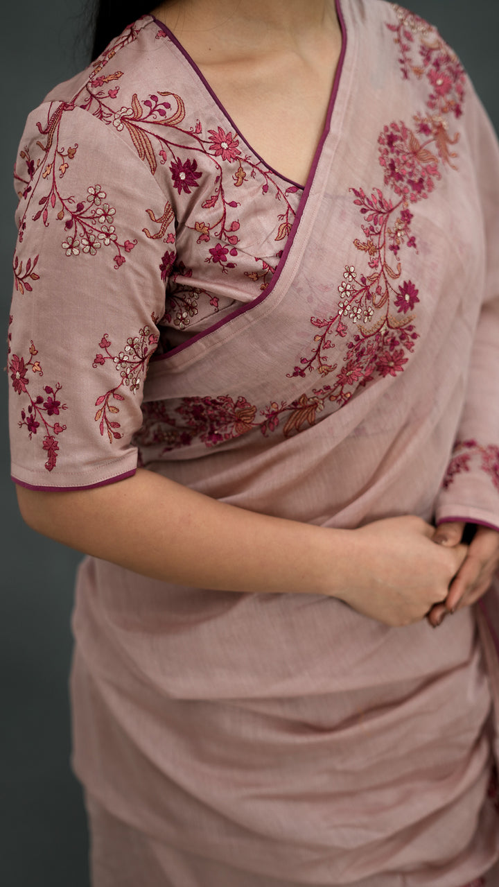 Rasmiya Embroidered Saree on Blush Cotton Silk