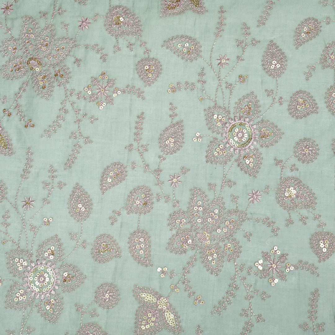 Shubhangi Jaal on Moss Grey Cotton Silk Embroidered Fabric