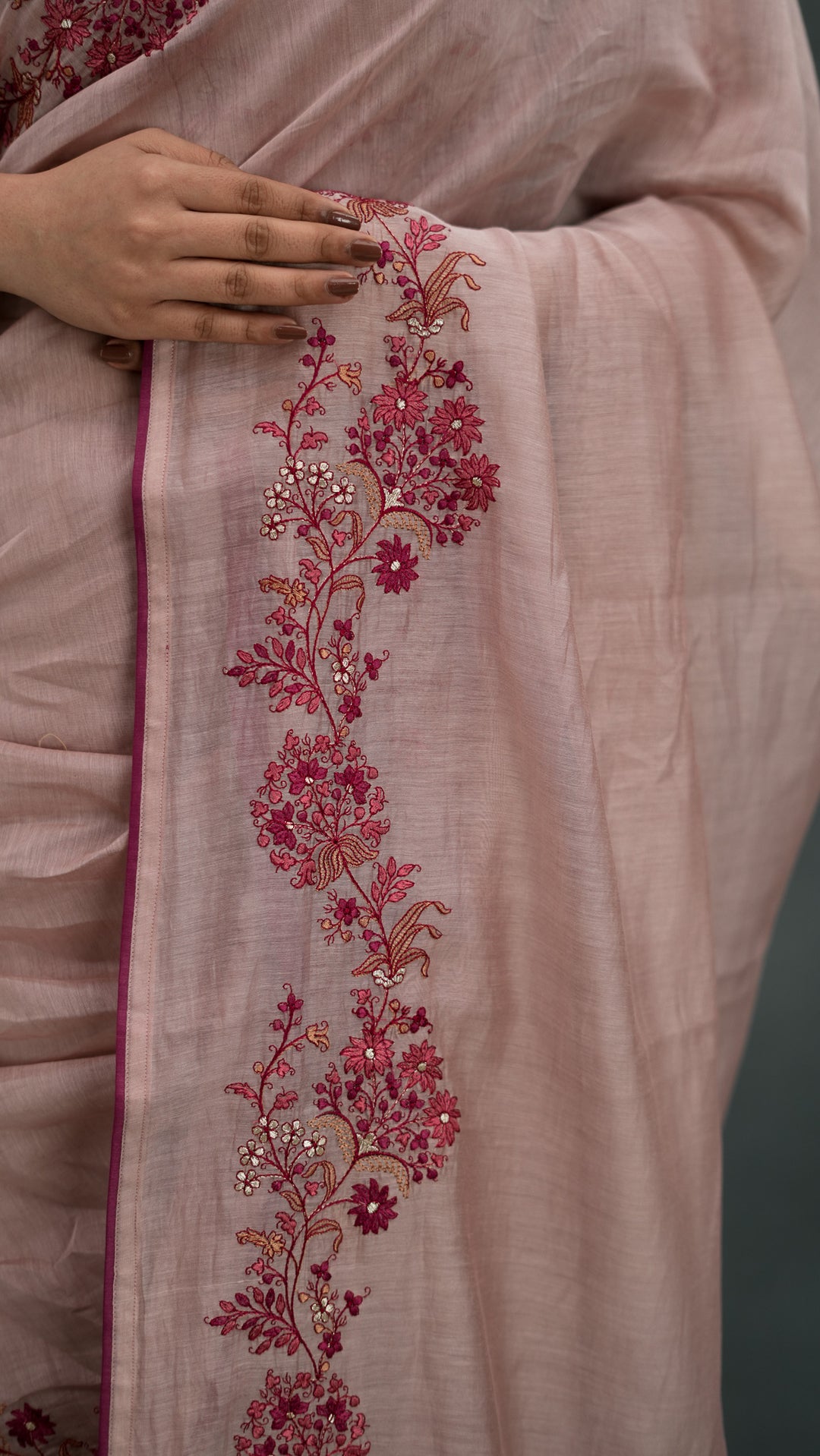 Rasmiya Embroidered Saree on Blush Cotton Silk