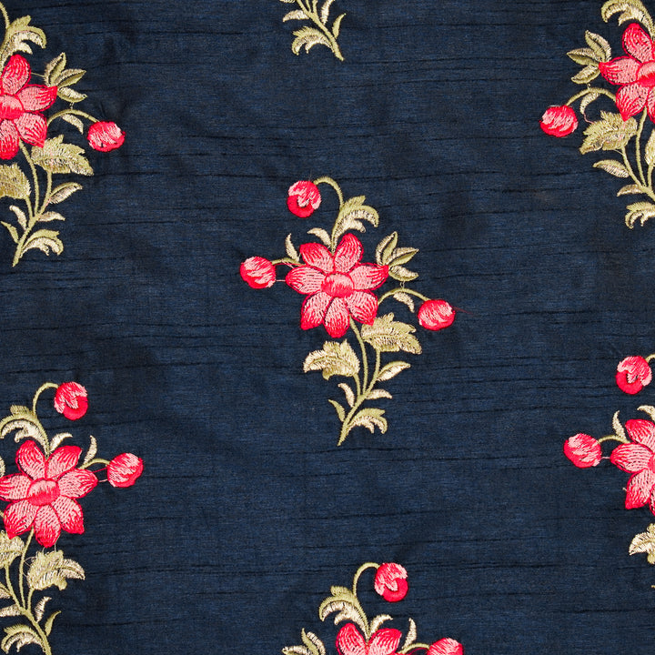 Dalia Buta on Navy Blue Dola Silk Embroidered Fabric