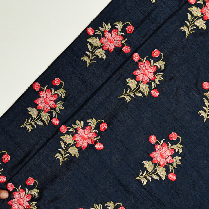 Dalia Buta on Navy Blue Dola Silk Embroidered Fabric