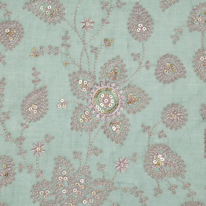 Shubhangi Jaal on Moss Grey Cotton Silk Embroidered Fabric