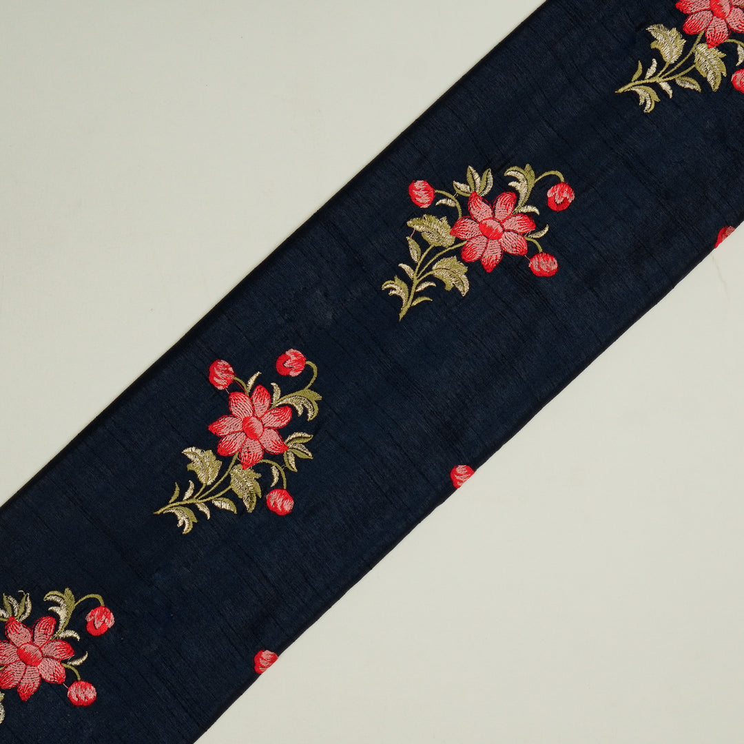 Dalia Buta on Navy Blue Dola Silk Embroidered Fabric