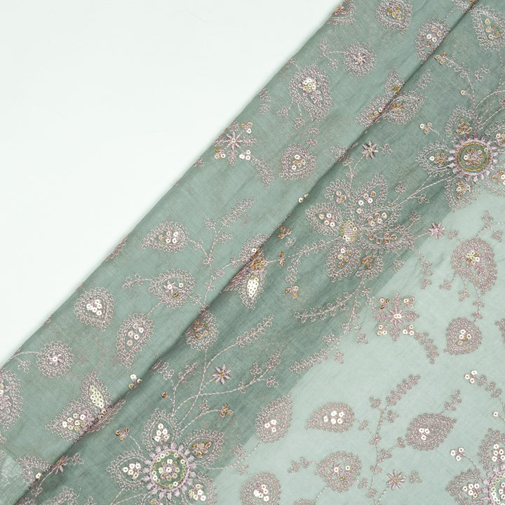 Shubhangi Jaal on Moss Grey Cotton Silk Embroidered Fabric