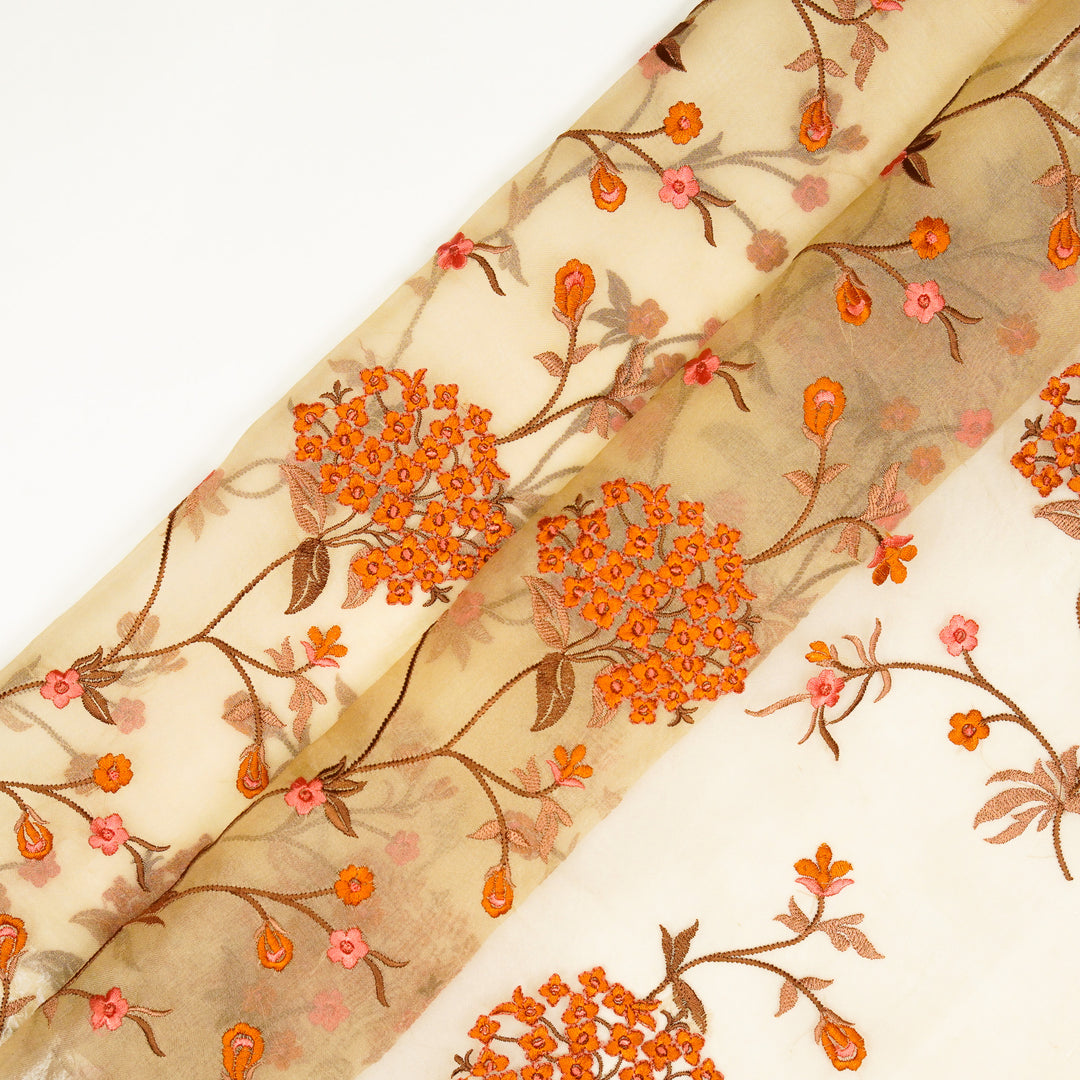 Gulista Jaal on Beige Silk Organza Embroidered Fabric