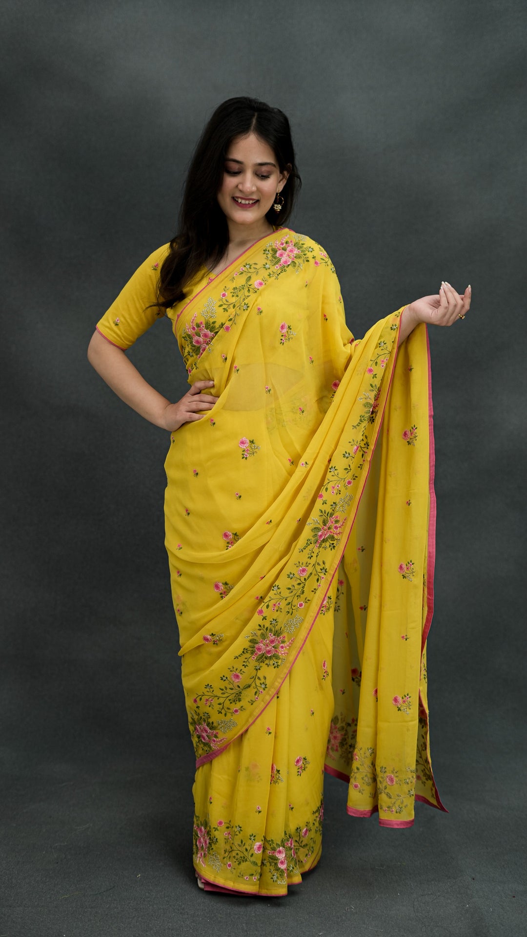 Suvarna Embroidered Saree on Gold Pure Silk Georgette