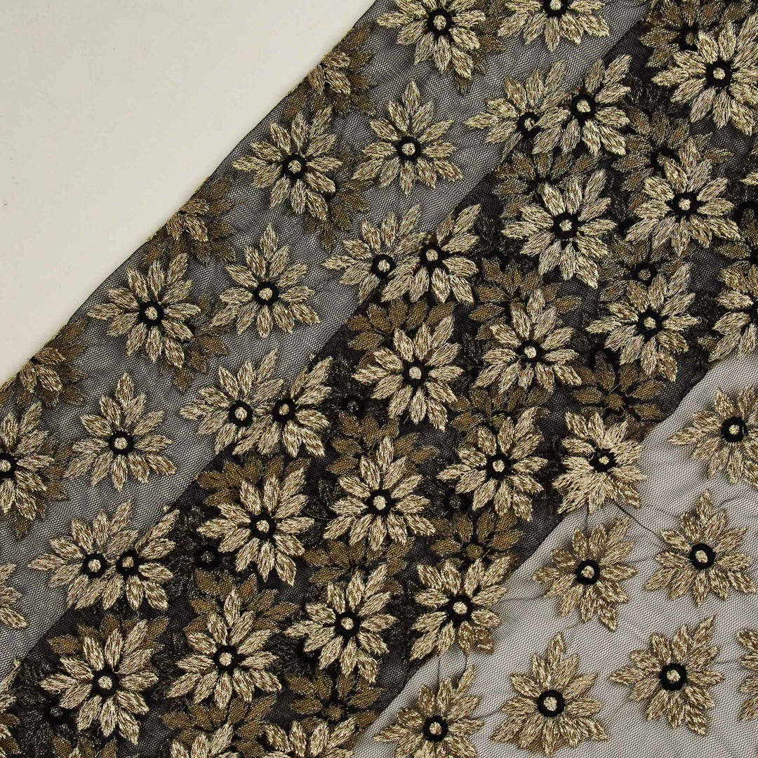 Nureen Jaal on Black Net Embroidered Fabric