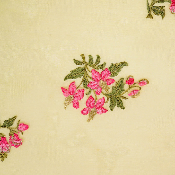 Ayaana Buta on Lemon Silk Organza Embroidered Fabric