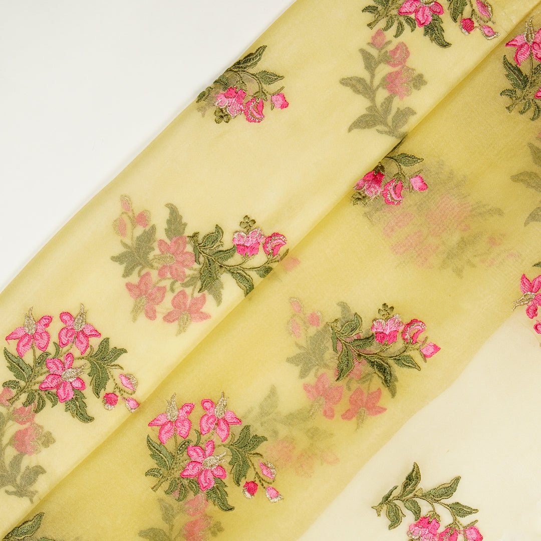 Ayaana Buta on Lemon Silk Organza Embroidered Fabric