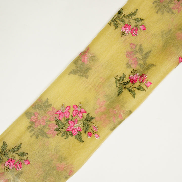 Ayaana Buta on Lemon Silk Organza Embroidered Fabric