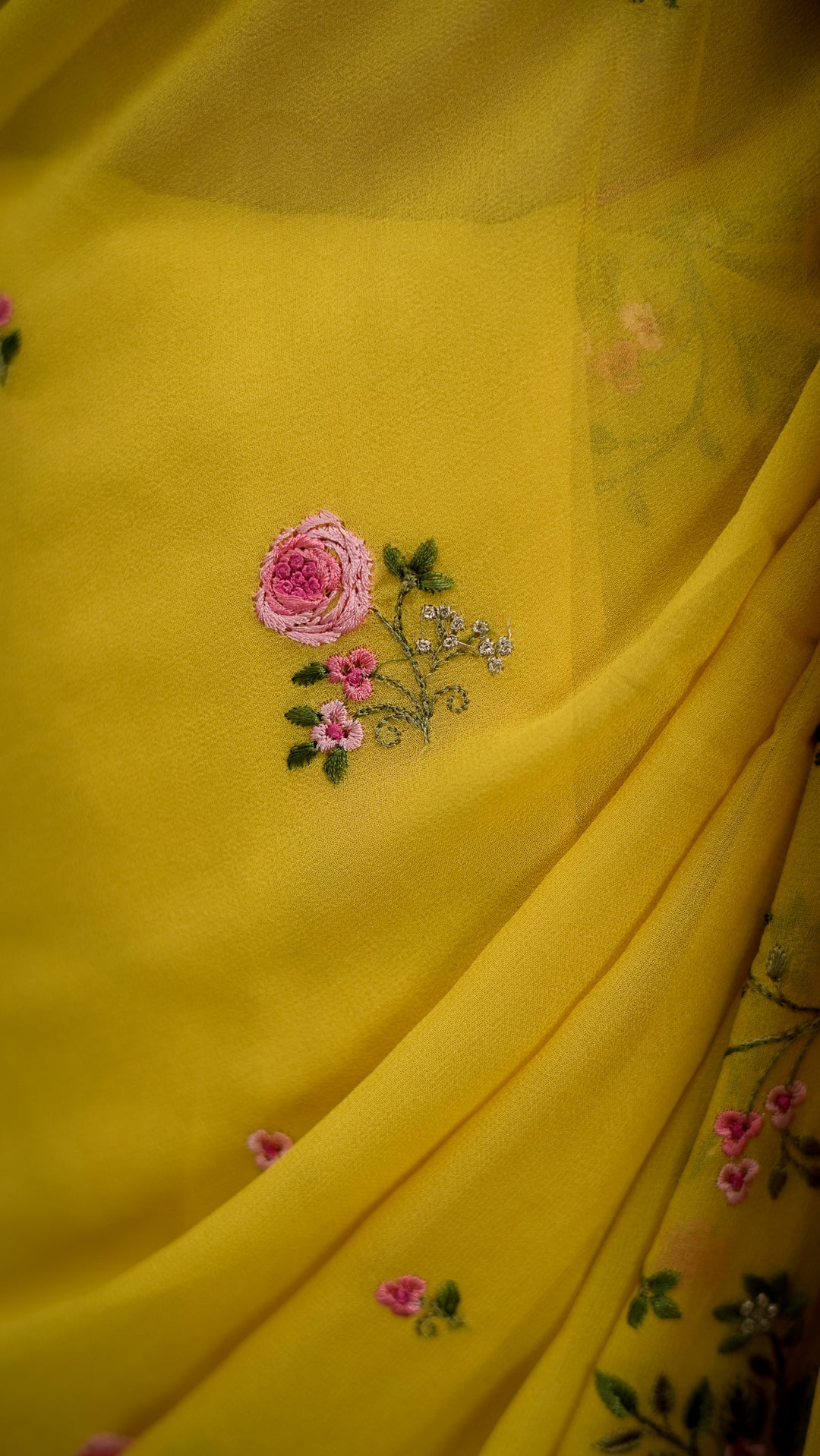 Suvarna Embroidered Saree on Gold Pure Silk Georgette