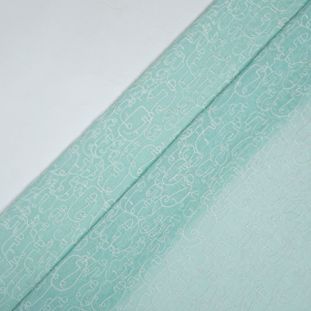 Saisha Jaal on Sea Green Cotton Silk Embroidered Fabric