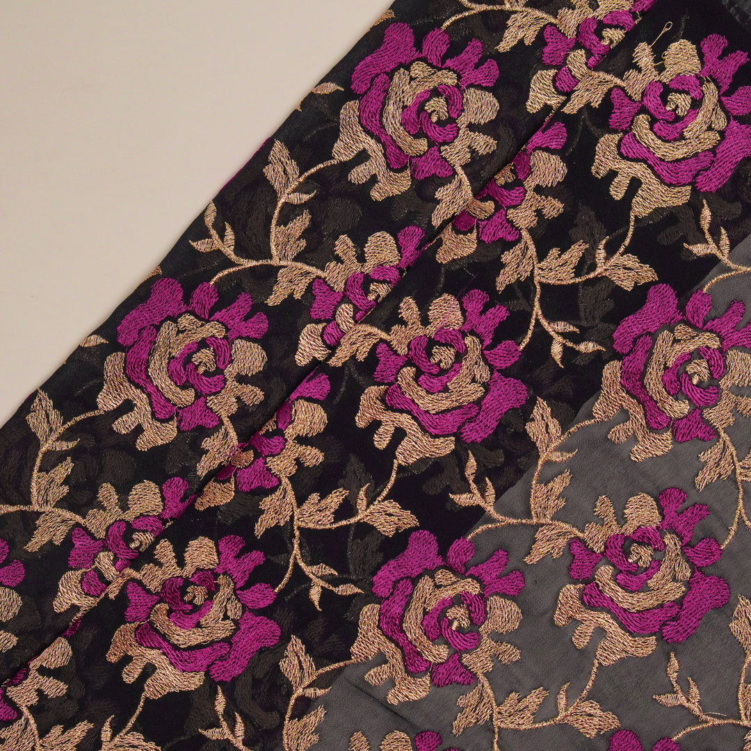 Fariha Jaal on Black Semi Georgette Embroidered Fabric