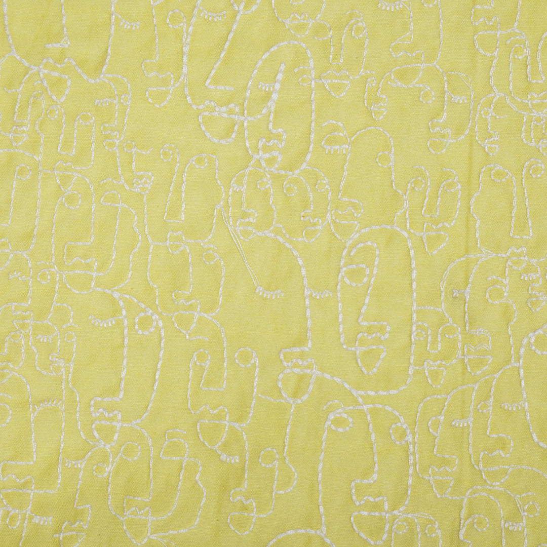 Saisha Jaal on Lemon Cotton Silk Embroidered Fabric