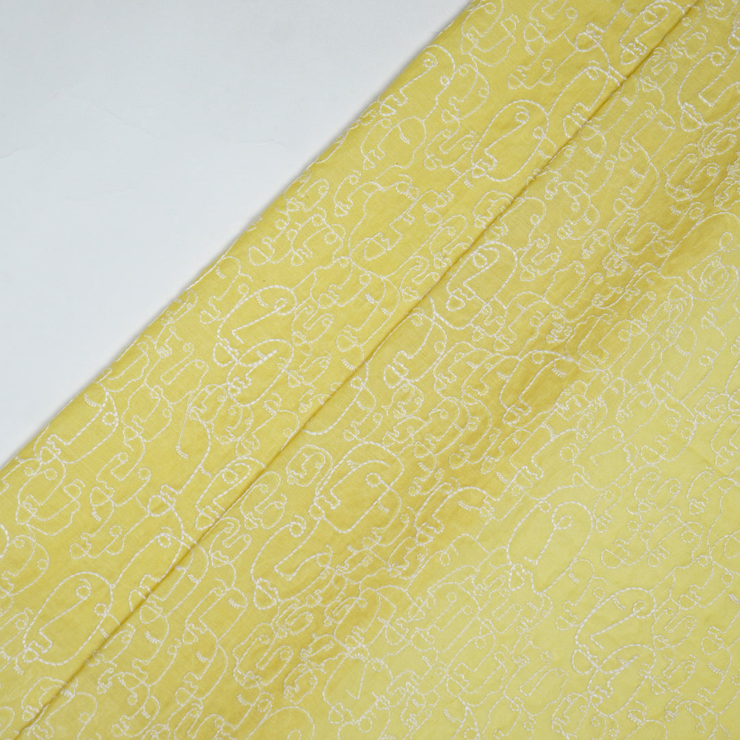 Saisha Jaal on Lemon Cotton Silk Embroidered Fabric