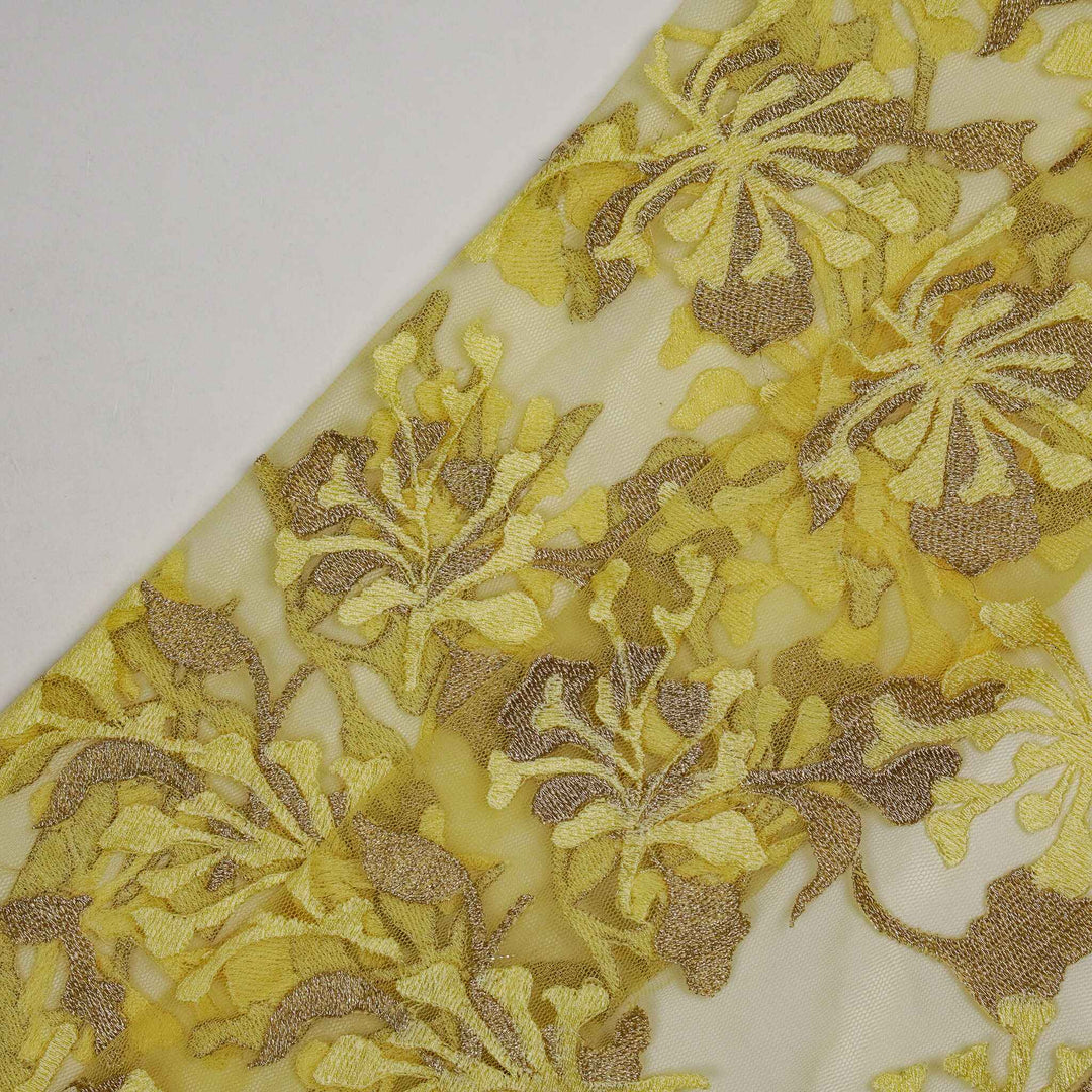 Mirah Jaal on Yellow Net Embroidered Fabric