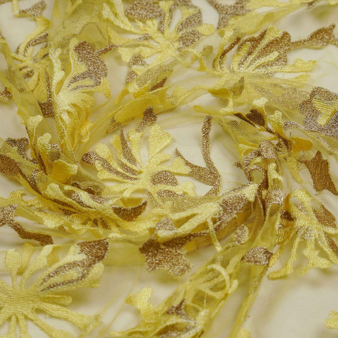 Mirah Jaal on Yellow Net Embroidered Fabric
