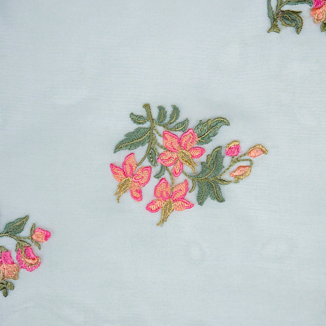 Ayaana Buta on Aqua Grey Silk Organza Embroidered Fabric