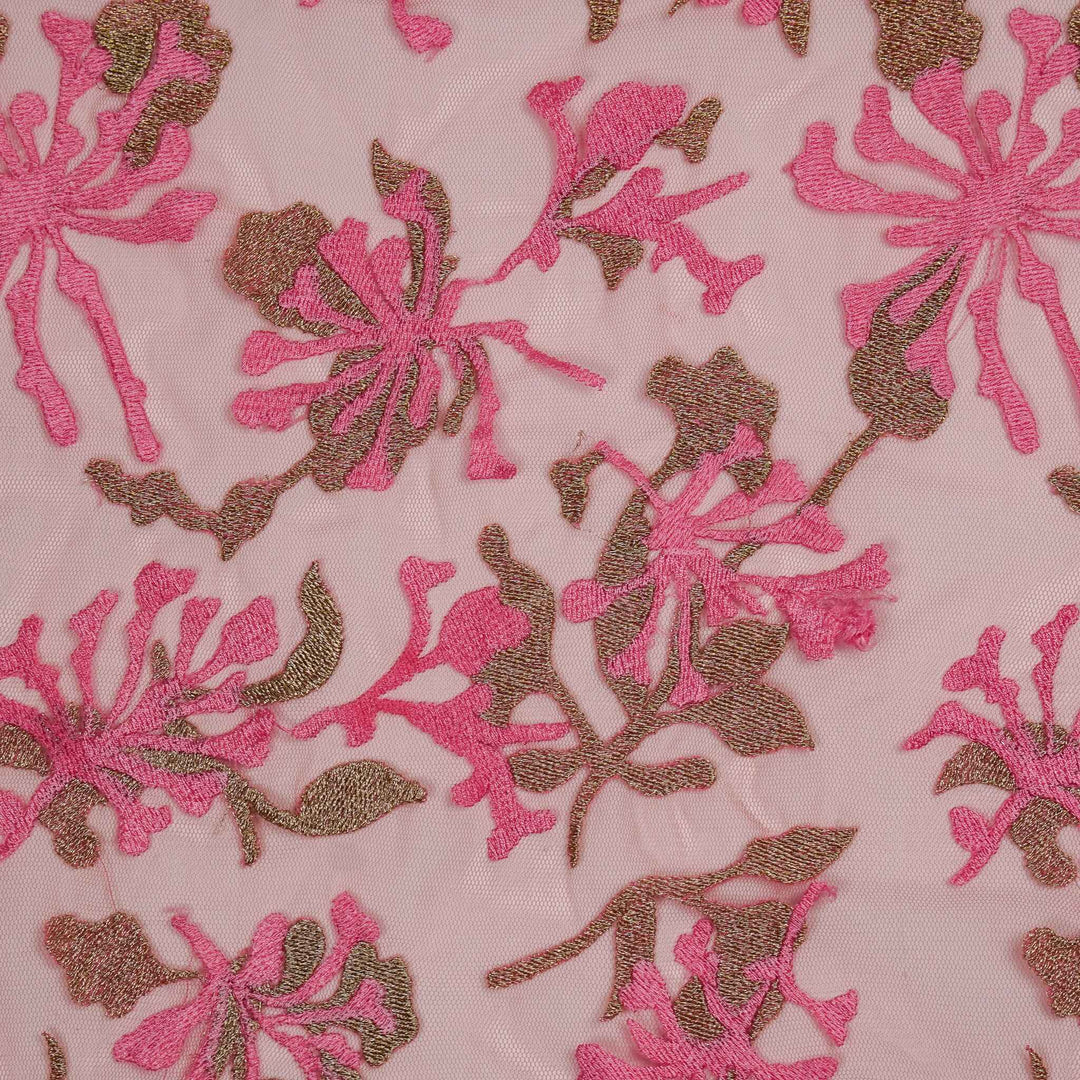 Mirah Jaal on Deep Pink Net Embroidered Fabric