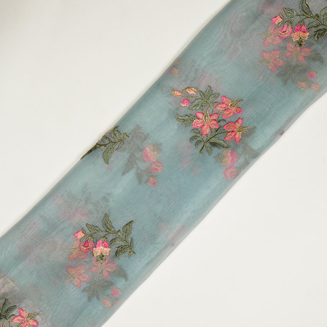 Ayaana Buta on Aqua Grey Silk Organza Embroidered Fabric