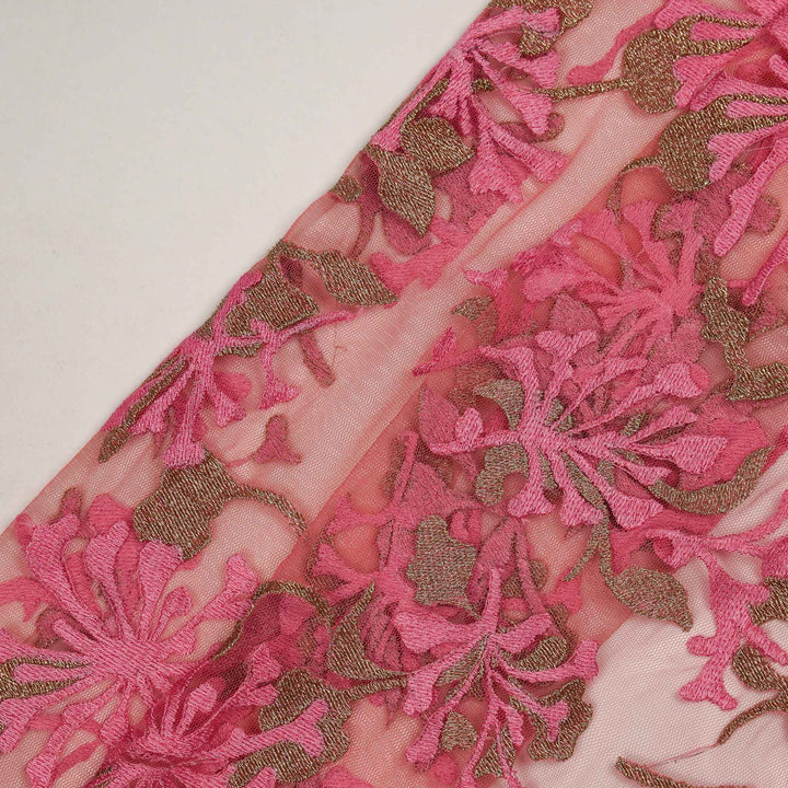 Mirah Jaal on Deep Pink Net Embroidered Fabric