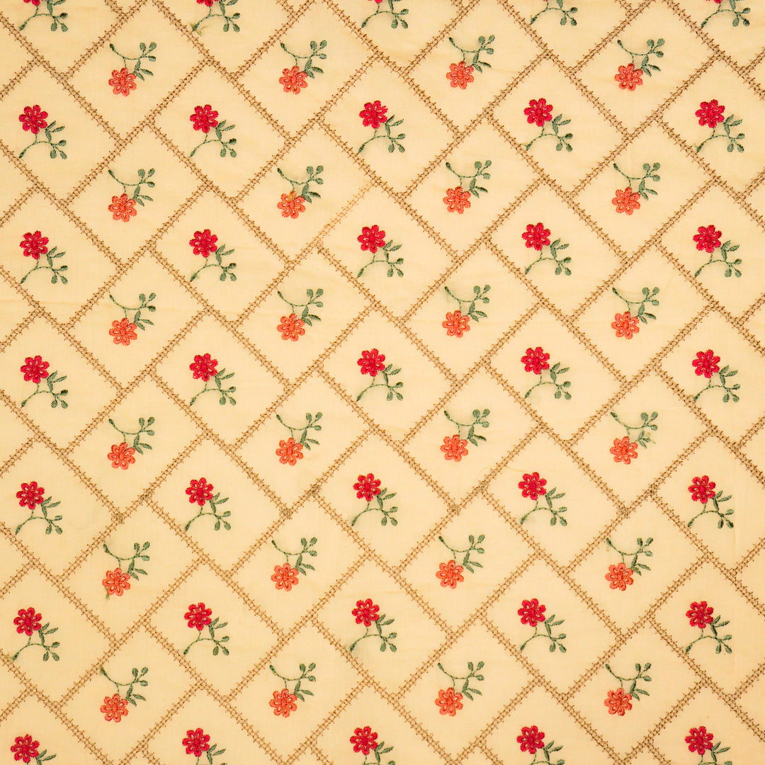 Tarika Jaal on Light Peach Malmal Embroidered Fabric