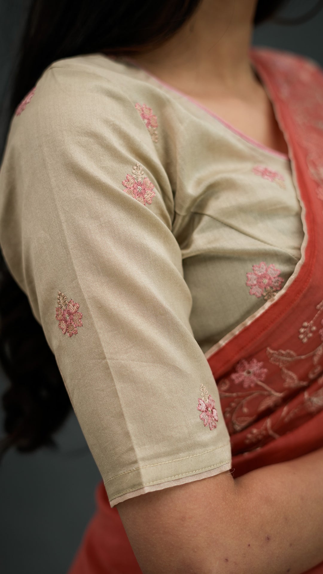 Tanoora Embroidered Saree on Rust Cotton Silk