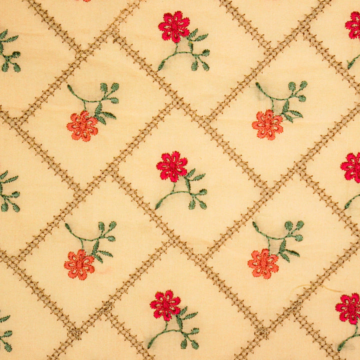 Tarika Jaal on Light Peach Malmal Embroidered Fabric