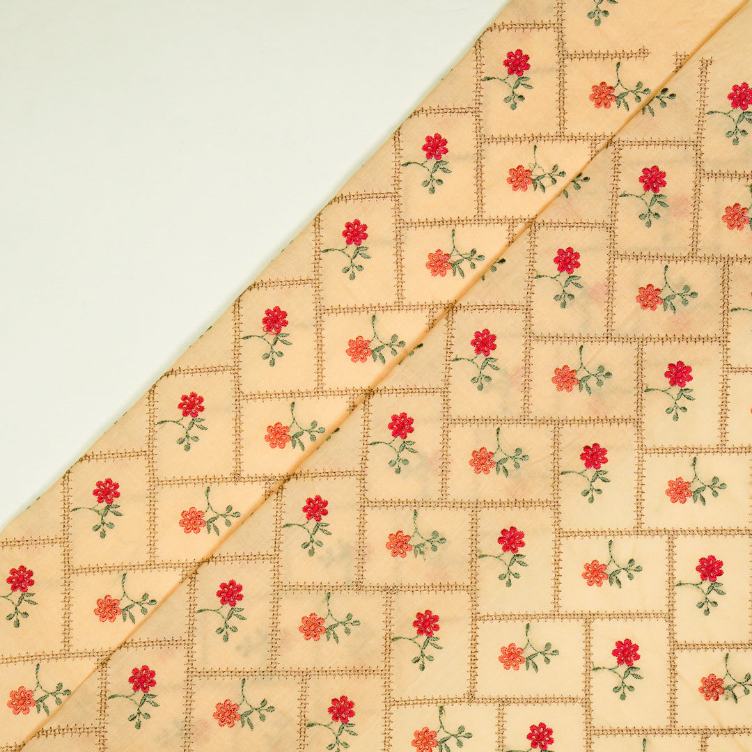 Tarika Jaal on Light Peach Malmal Embroidered Fabric