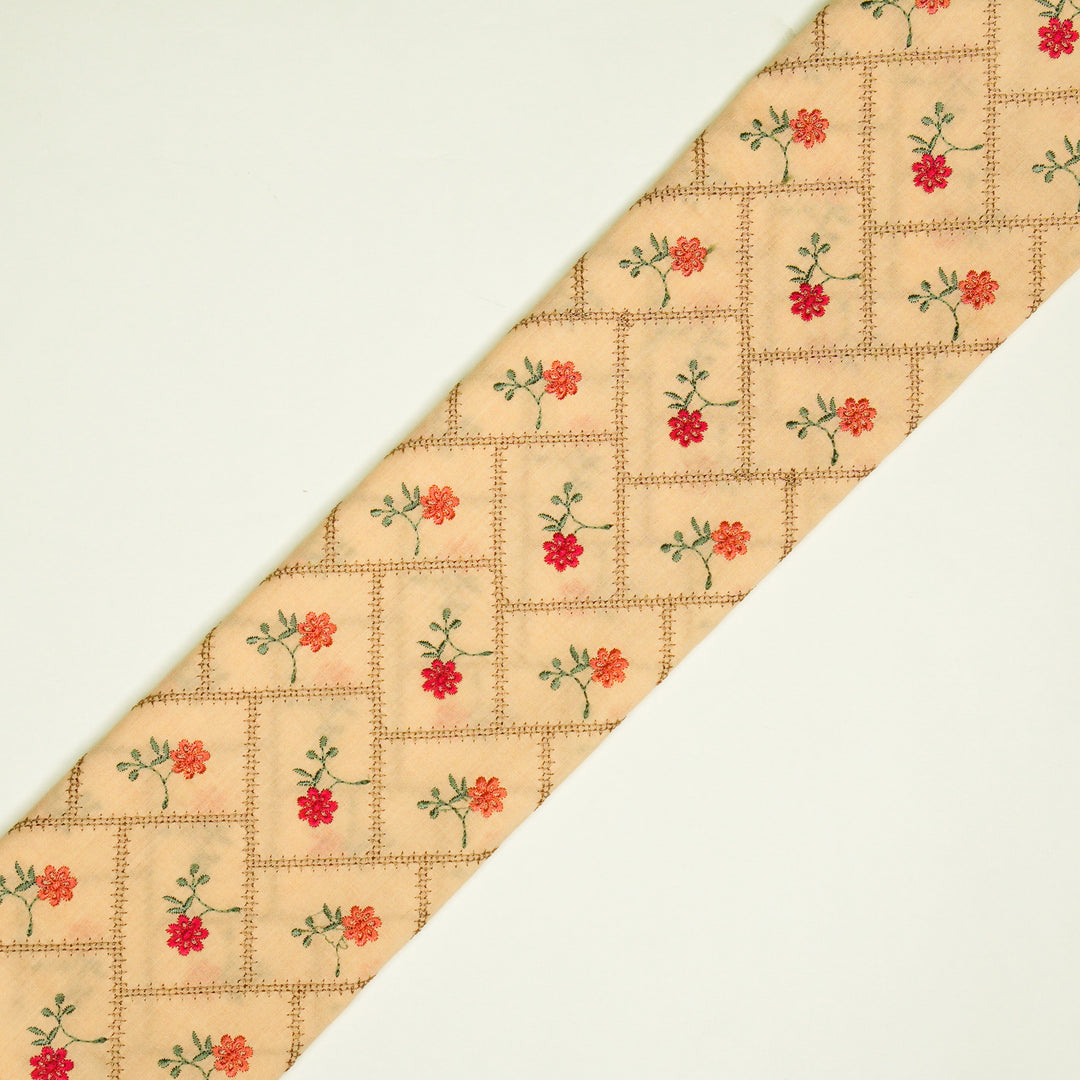 Tarika Jaal on Light Peach Malmal Embroidered Fabric