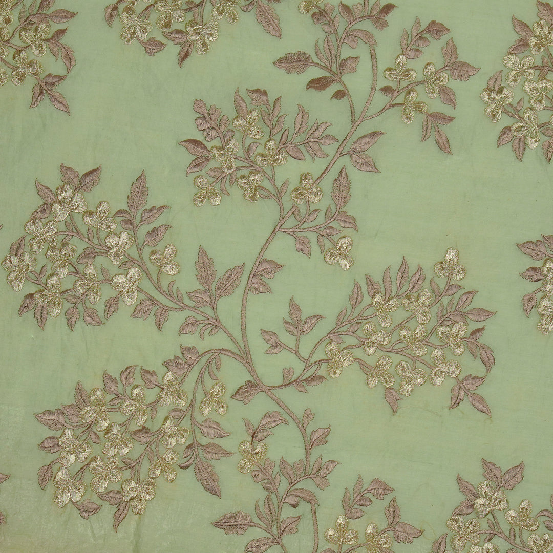 Nasrin Jaal on Sea Green Semi Chanderi Embroidered Fabric
