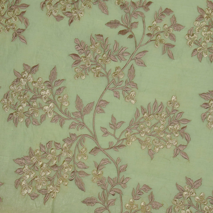 Nasrin Jaal on Sea Green Semi Chanderi Embroidered Fabric