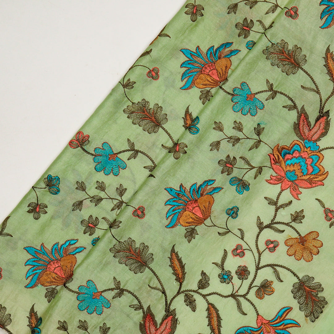 Derya Jaal on Sea Green Luxe Silk Chanderi Embroidered Fabric