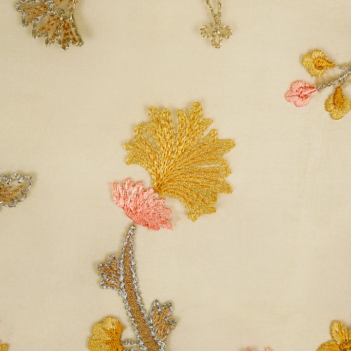 Riha Jaal on Peach Silk Organza Embroidered Fabric