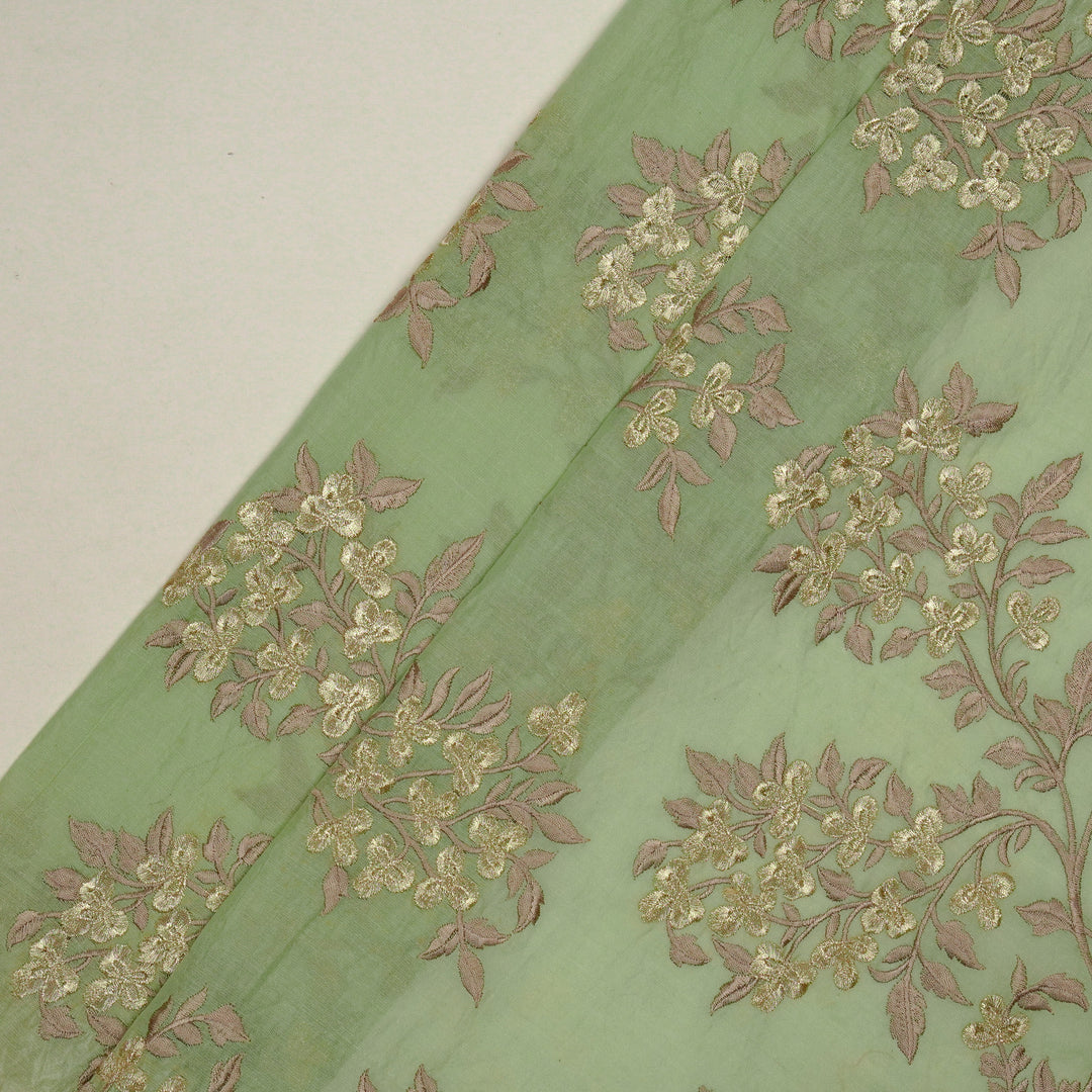 Nasrin Jaal on Sea Green Semi Chanderi Embroidered Fabric