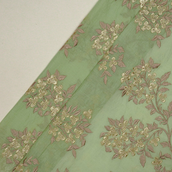 Nasrin Jaal on Sea Green Semi Chanderi Embroidered Fabric