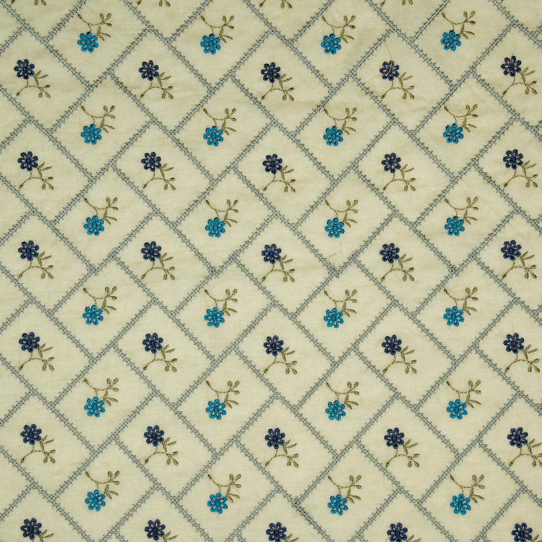 Tarika Jaal on Ecru Malmal Embroidered Fabric