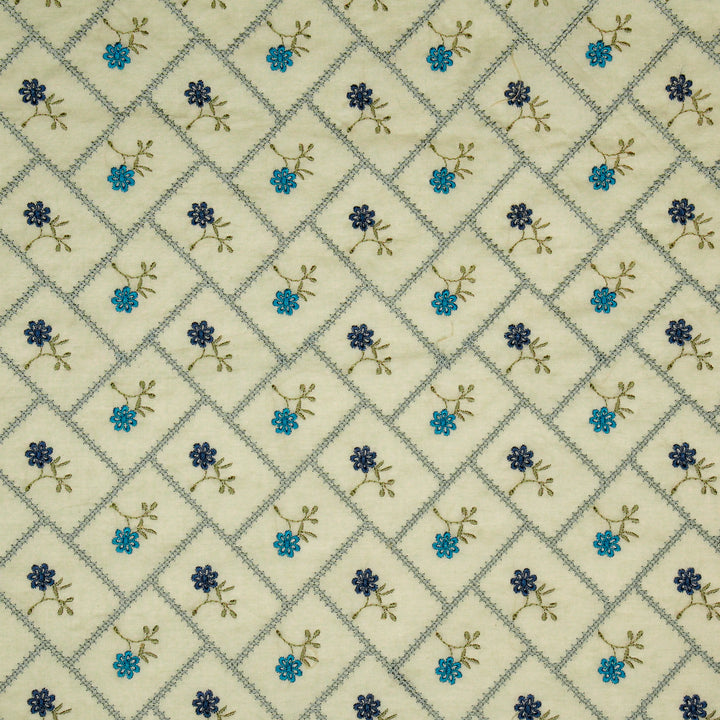 Tarika Jaal on Ecru Malmal Embroidered Fabric