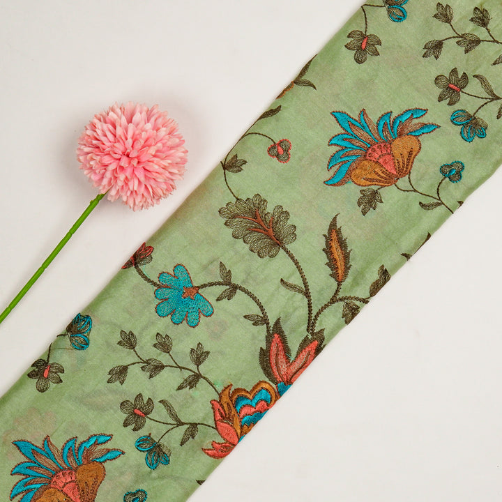 Derya Jaal on Sea Green Luxe Silk Chanderi Embroidered Fabric