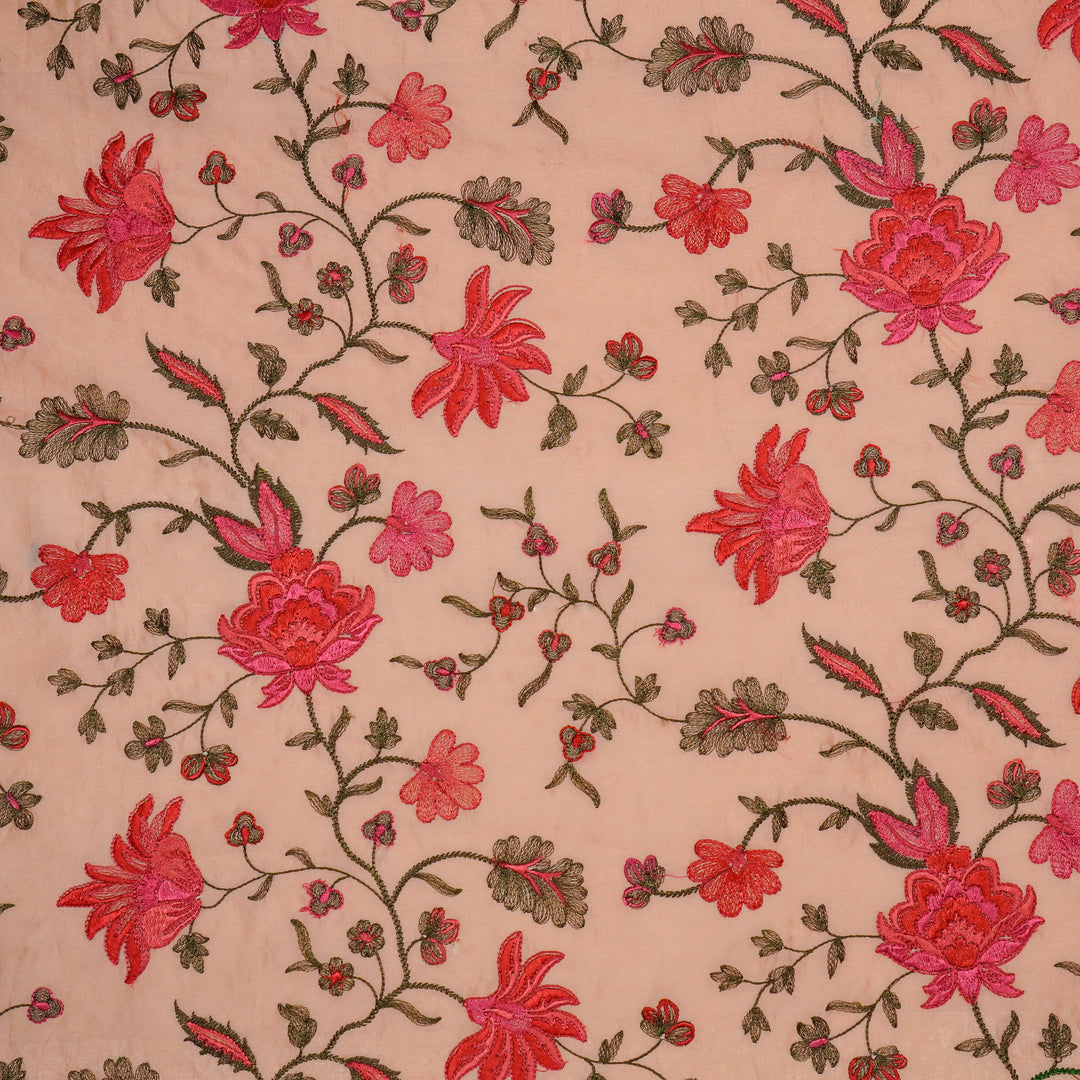 Derya Jaal on Light Peach Luxe Silk Chanderi Embroidered Fabric