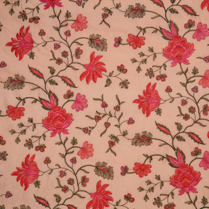 Derya Jaal on Light Peach Luxe Silk Chanderi Embroidered Fabric