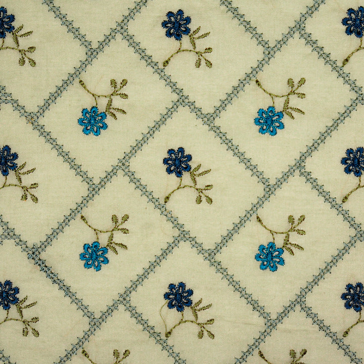 Tarika Jaal on Ecru Malmal Embroidered Fabric