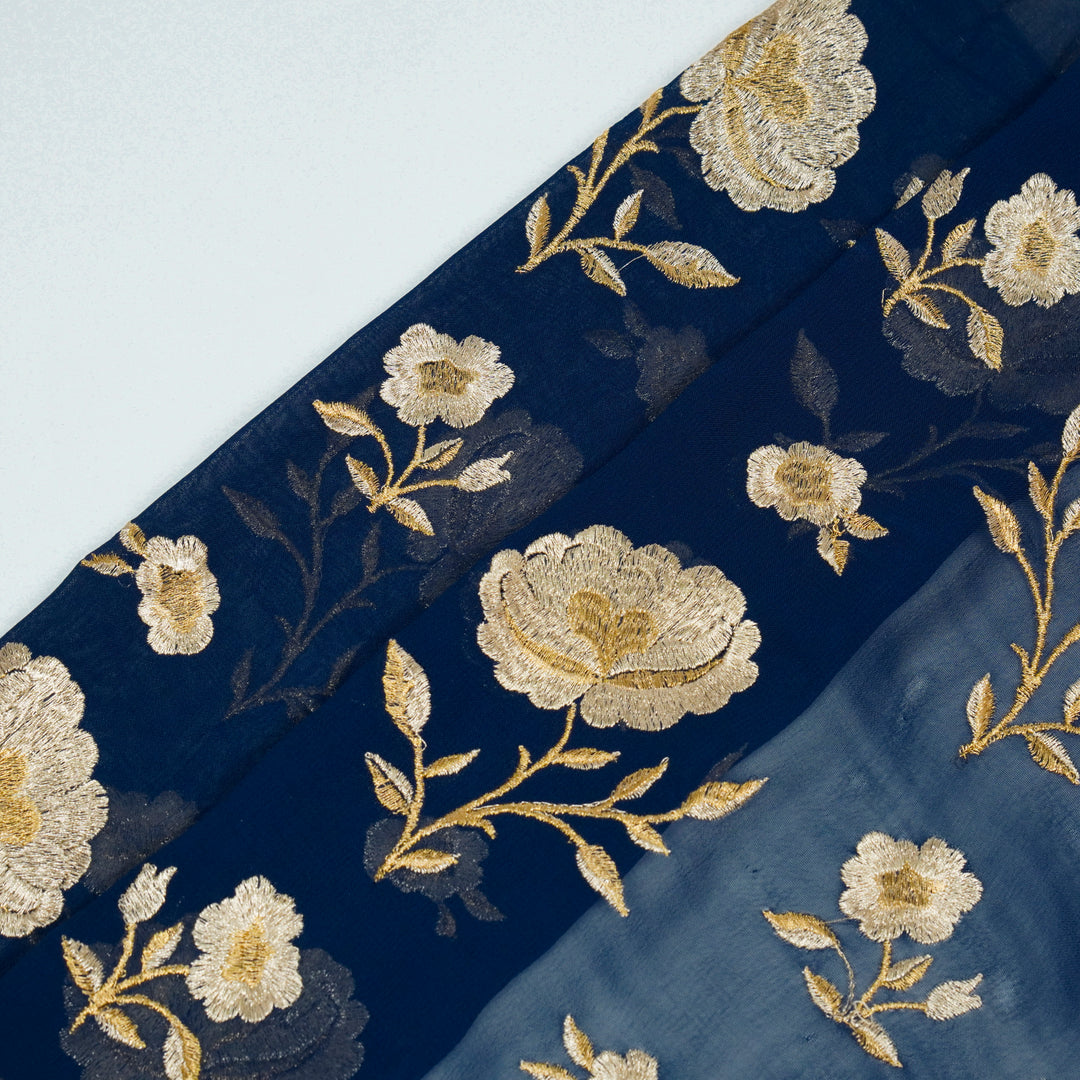 Hanvika Jaal on Royal Blue Silk Georgette Embroidered Fabric