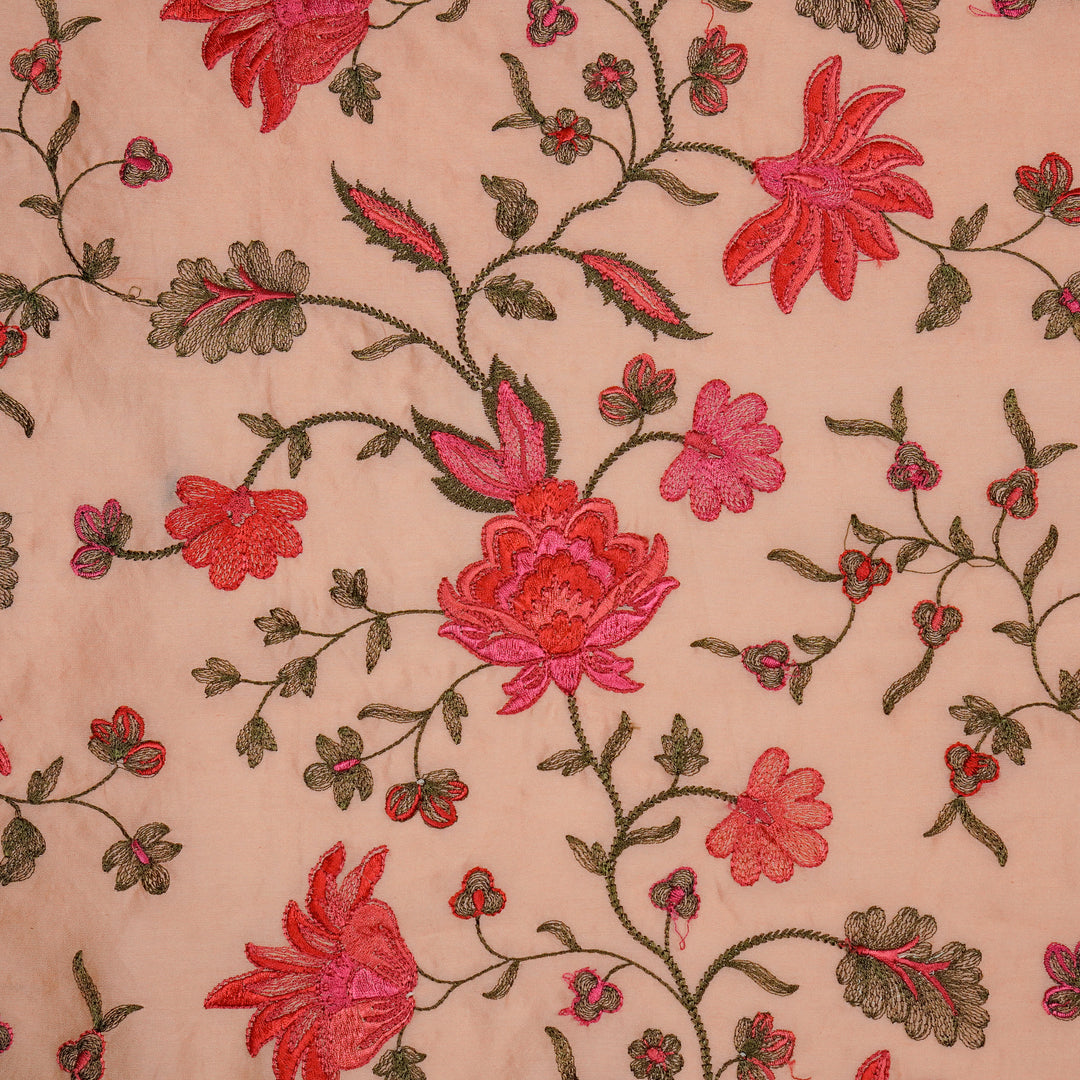Derya Jaal on Light Peach Luxe Silk Chanderi Embroidered Fabric