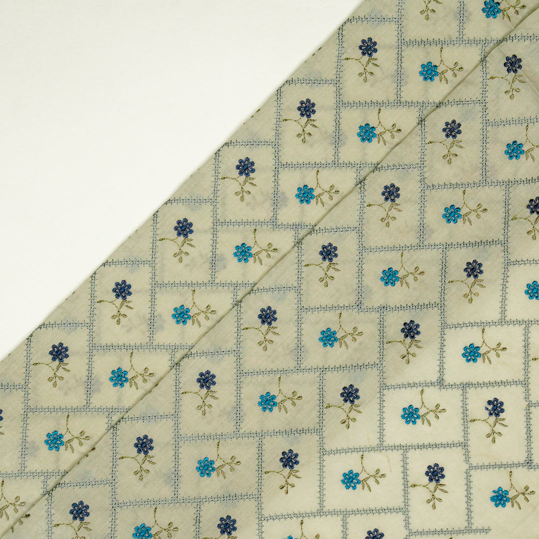 Tarika Jaal on Ecru Malmal Embroidered Fabric