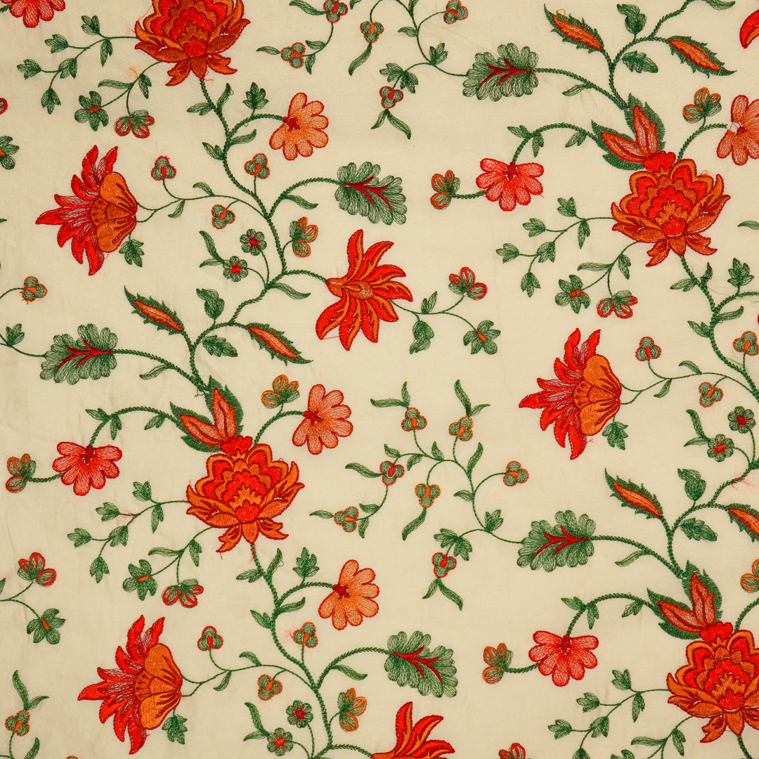 Derya Jaal on Cream Luxe Silk Chanderi Embroidered Fabric