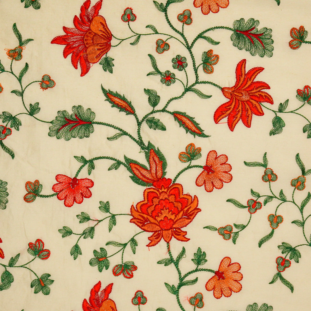 Derya Jaal on Cream Luxe Silk Chanderi Embroidered Fabric