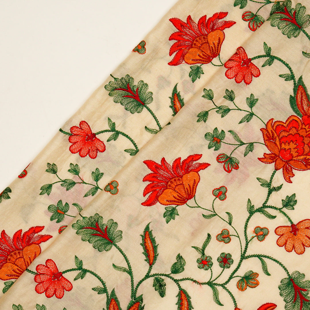 Derya Jaal on Cream Luxe Silk Chanderi Embroidered Fabric